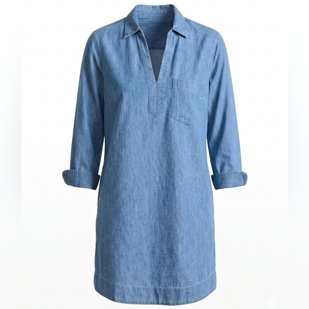 Vineyard Vines Blue Chambray Shirt Dress Tunic V-Neck Size 0 Preppy Coastal